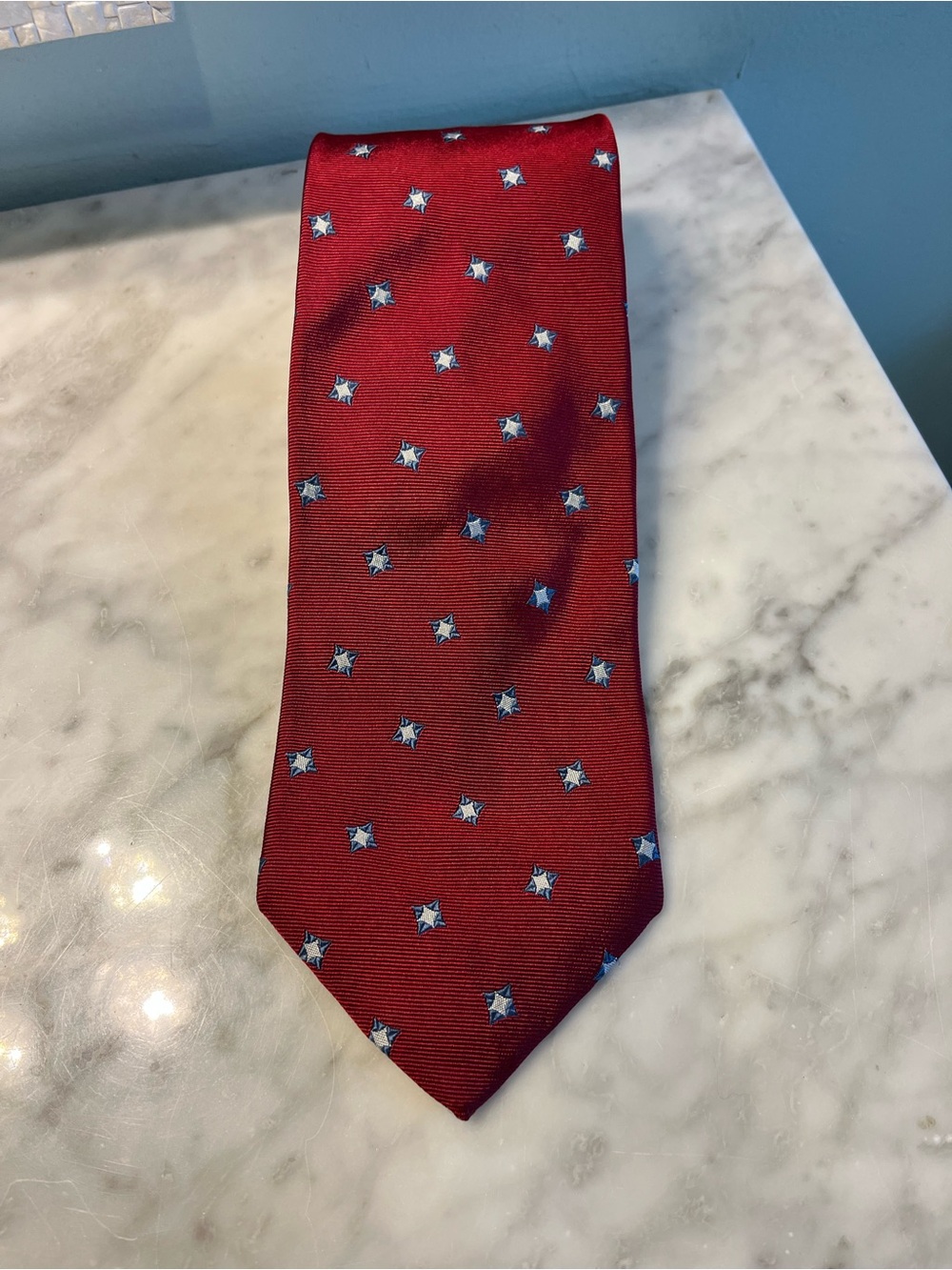 J. Crew Red Tie with Small Blue Star Motif
